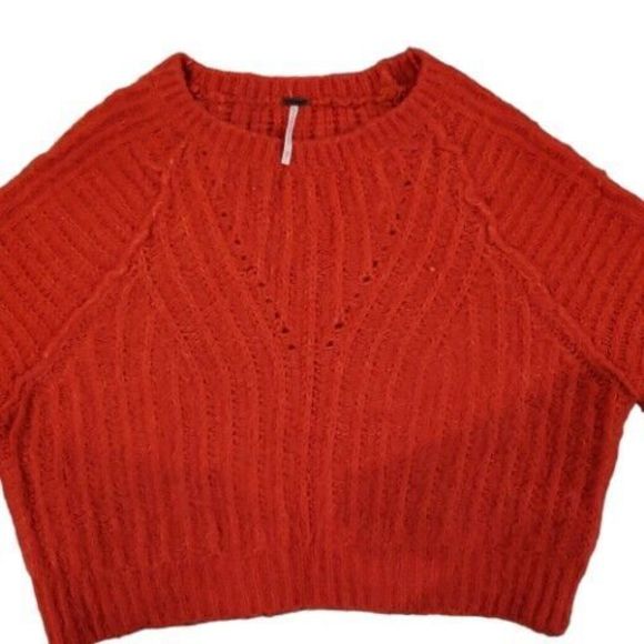 Free People Sweater Womens Small Red Carter Knit Pullover Sweatshirt Cropped - Picture 2 of 7